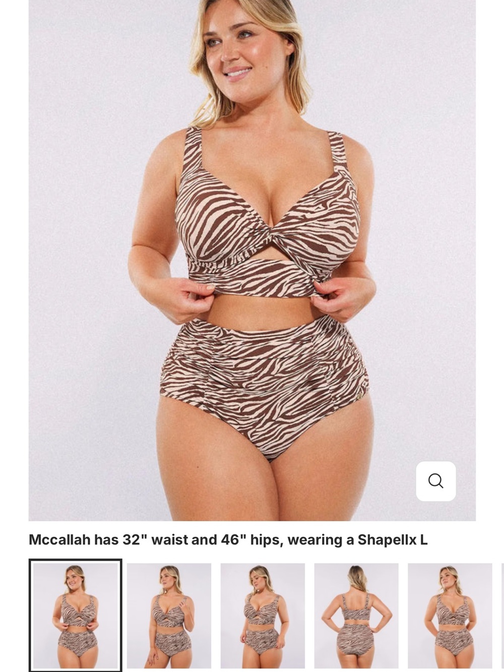 Zebra Twist Front High Waist Bikini Set - Brown/White